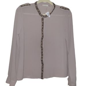 NWT free to fly Sheer Aztec Trim Career Dressy Blouse sz L